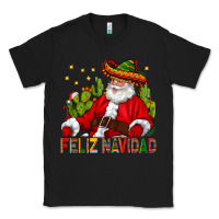 Black Feliz Navidad Santa With Cactus Classic Tee - BundleAndBundleShop