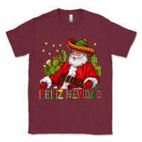 Burgundy Feliz Navidad Santa With Cactus Classic Tee - BundleAndBundleShop