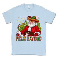 Dusty Blue Feliz Navidad Santa With Cactus Classic Tee - BundleAndBundleShop