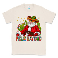 Natural Feliz Navidad Santa With Cactus Classic Tee - BundleAndBundleShop
