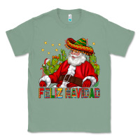 Sage Feliz Navidad Santa With Cactus Classic Tee - BundleAndBundleShop
