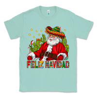 Seafoam Feliz Navidad Santa With Cactus Classic Tee - BundleAndBundleShop