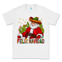 White Feliz Navidad Santa With Cactus Classic Tee - BundleAndBundleShop