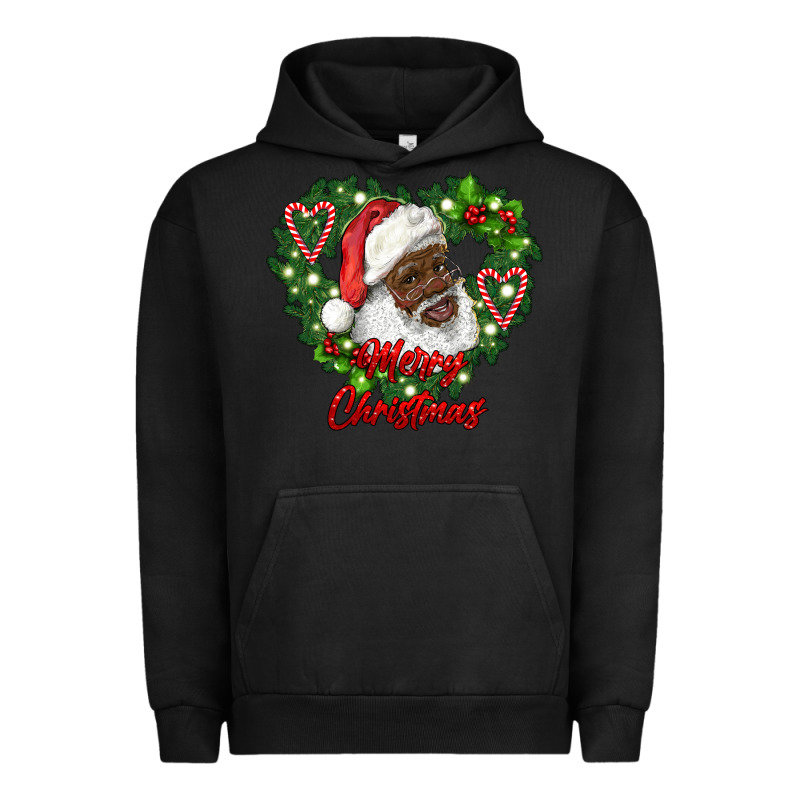 Merry Christmas African American Santa With Wreath Urban Hoodie by RanaPortraitStore | Teevron