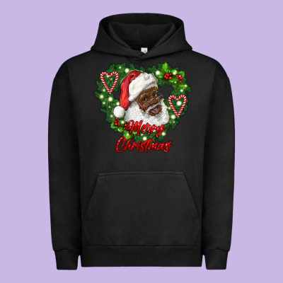 Merry Christmas African American Santa With Wreath Urban Hoodie Designed By Ranaportraitstore