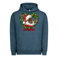 Pigment Midnight Navy merry christmas african american santa with wreath Urban Hoodie - RanaPortraitStore