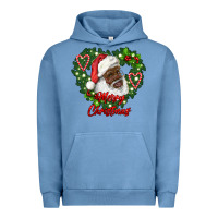 Pigment Pebble Blue merry christmas african american santa with wreath Urban Hoodie - RanaPortraitStore
