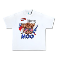 White Red White And Moo Cow Urban Heavy Tee - RanaPortraitStore