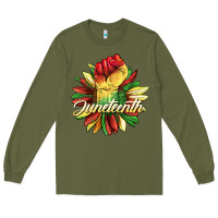 Army Green juneteenth fist sunflower Long Sleeve Tee - BarkalooDesign