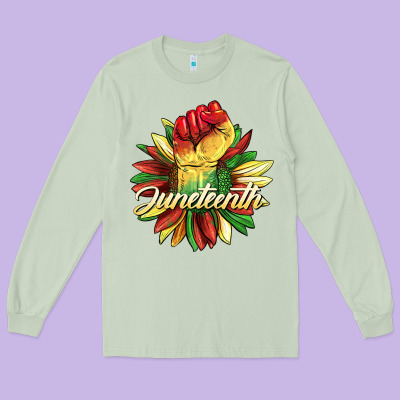 Juneteenth Fist Sunflower Long Sleeve Tee Designed By Barkaloodesign