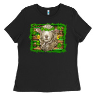 Black st patricks day sheep shamrock gold  serape leopard glitter Ladies Tee - Artiststas