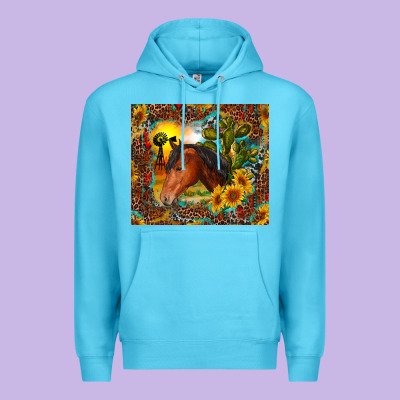Western Horse And Sunflower Premium Hoodie Designed By Ranaportraitstore