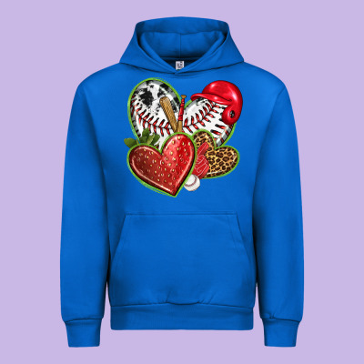 Baseball With Strawberry Hearts Urban Hoodie Designed By Texasbilliewilder