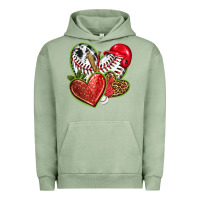 Pigment Oil Green baseball with strawberry hearts Urban Hoodie - texasbilliewilder