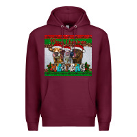 Burgundy merry christmas heifers Premium Hoodie - RanaPortraitStore