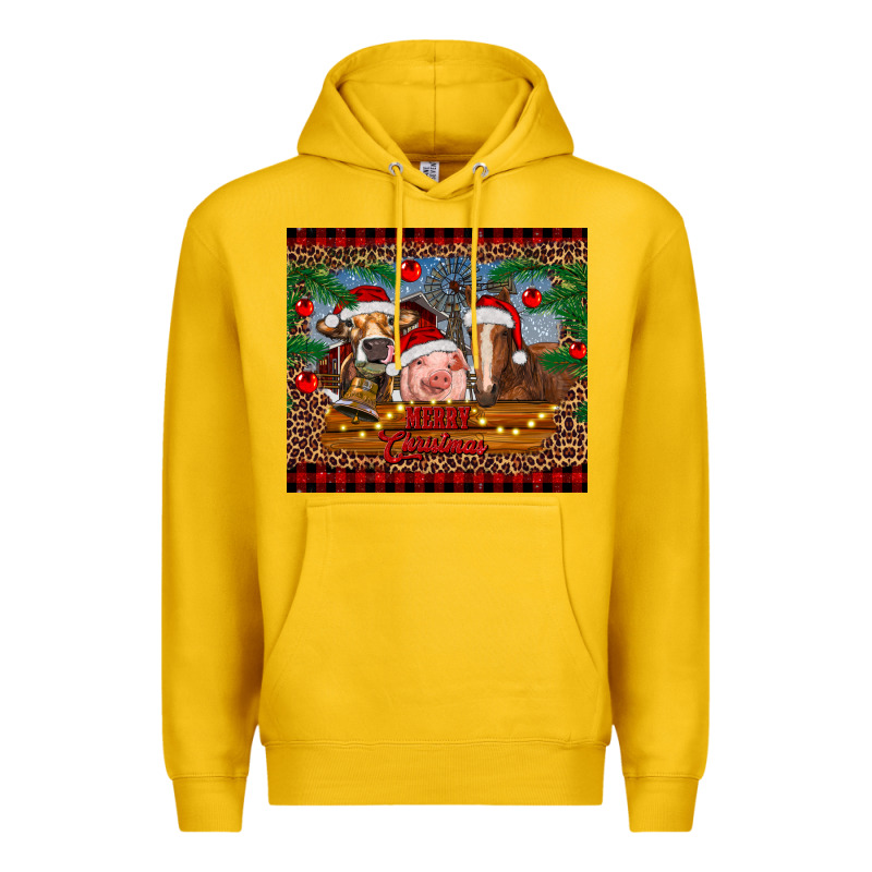 Merry Christmas Cow Pig And Horse Premium Hoodie by RanaPortraitStore | Teevron