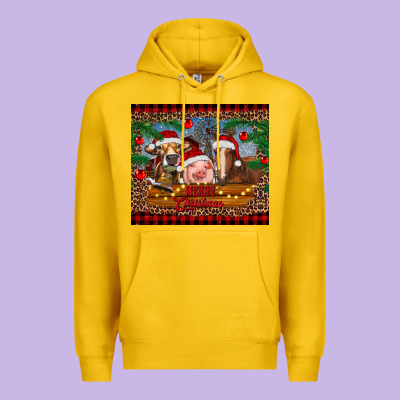 Merry Christmas Cow Pig And Horse Premium Hoodie Designed By Ranaportraitstore