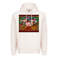 Pale Pink merry christmas cow pig and horse Premium Hoodie - RanaPortraitStore