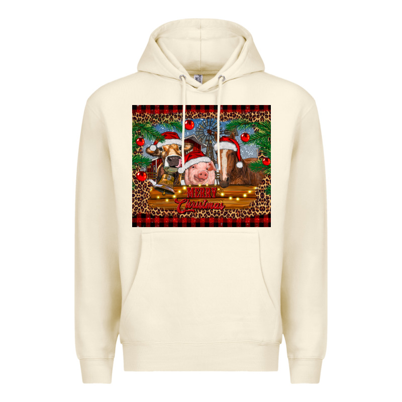 Merry Christmas Cow Pig And Horse Premium Hoodie by RanaPortraitStore | Teevron