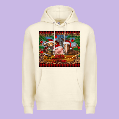 Merry Christmas Cow Pig And Horse Premium Hoodie Designed By Ranaportraitstore