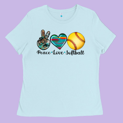 Peace Love Softball Ladies Tee Designed By Artiststas