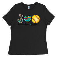 Black peace love softball Ladies Tee - Artiststas