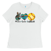 White peace love softball Ladies Tee - Artiststas