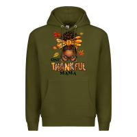 Army Green one thankful mama afro messy bun Premium Hoodie - texasbilliewilder