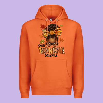 One Thankful Mama Afro Messy Bun Premium Hoodie Designed By Texasbilliewilder