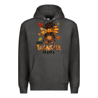 Charcoal Heather one thankful mama afro messy bun Premium Hoodie - texasbilliewilder