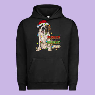Merry And Bright Saint Bernard Urban Hoodie Designed By Ranaportraitstore