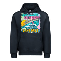 Navy boat waves sun rays lake days Urban Hoodie - texasbilliewilder