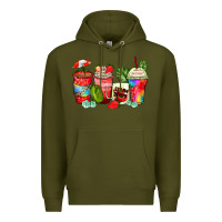 Army Green strawberry coffee cups Premium Hoodie - Zillion Design Studio