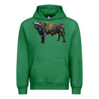 Emerald christmas black angus bull with christmas lights Urban Hoodie - RanaPortraitStore