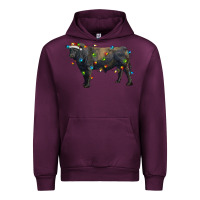 Mauve Wine christmas black angus bull with christmas lights Urban Hoodie - RanaPortraitStore