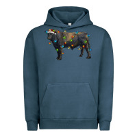 Pigment Midnight Navy christmas black angus bull with christmas lights Urban Hoodie - RanaPortraitStore