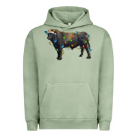 Pigment Oil Green christmas black angus bull with christmas lights Urban Hoodie - RanaPortraitStore