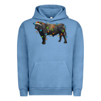Pigment Pebble Blue christmas black angus bull with christmas lights Urban Hoodie - RanaPortraitStore