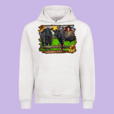 Black Angus Cattle And Bull In Barnyard Urban Hoodie Designed By Ranaportraitstore