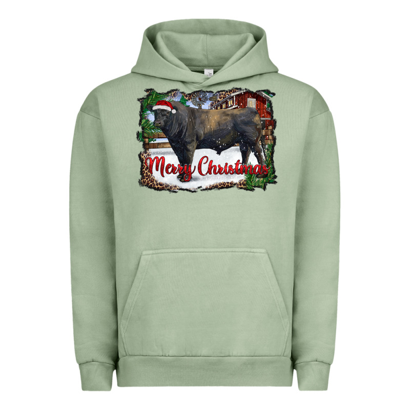 Merry Christmas Black Angus Bull And Farm Urban Hoodie by RanaPortraitStore | Teevron