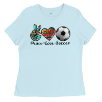 Baby Blue peace love soccer Ladies Tee - Artiststas