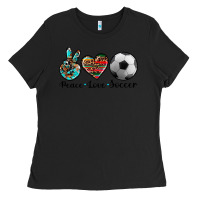 Black peace love soccer Ladies Tee - Artiststas