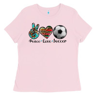 Bubblegum Pink peace love soccer Ladies Tee - Artiststas