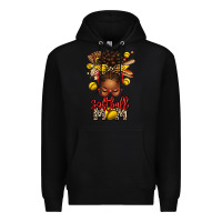 Black softball mom afro messy bun Premium Hoodie - texasbilliewilder