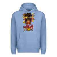 Colony Blue softball mom afro messy bun Premium Hoodie - texasbilliewilder
