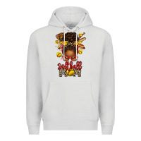 Dove Grey softball mom afro messy bun Premium Hoodie - texasbilliewilder