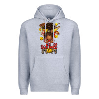 Heather Grey softball mom afro messy bun Premium Hoodie - texasbilliewilder