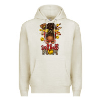 Oatmeal Heather softball mom afro messy bun Premium Hoodie - texasbilliewilder