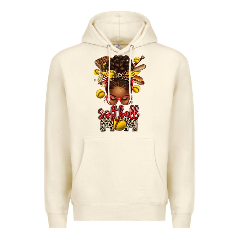 Softball Mom Afro Messy Bun Premium Hoodie by texasbilliewilder | Teevron