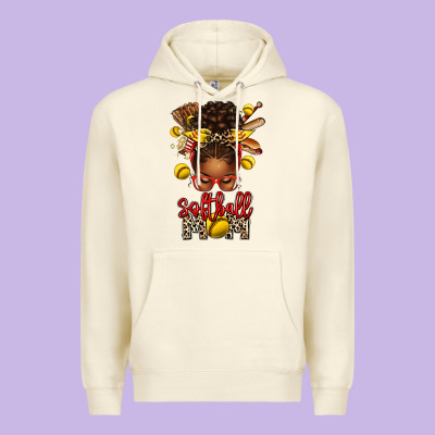 Softball Mom Afro Messy Bun Premium Hoodie Designed By Texasbilliewilder